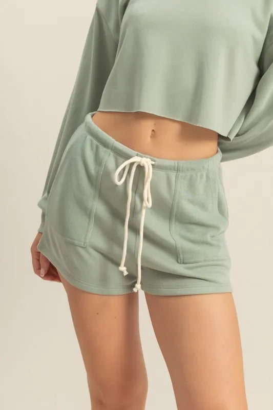 Sage Hyfve Drawstring Mid Waist Shorts