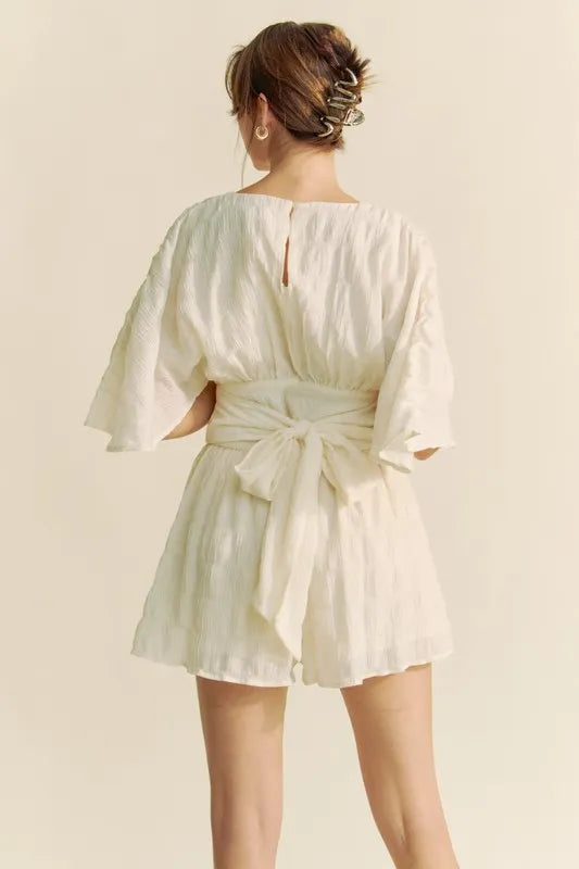 Cream Davi Dani Batwing Sleeve Waist Belt Romper 1