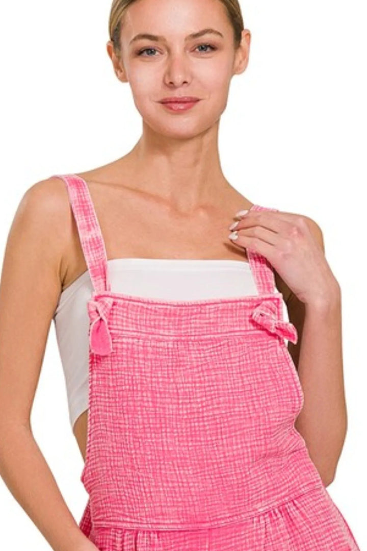 Fuchsia Zenana Woven Double Gauze Acid Washed Romper 3