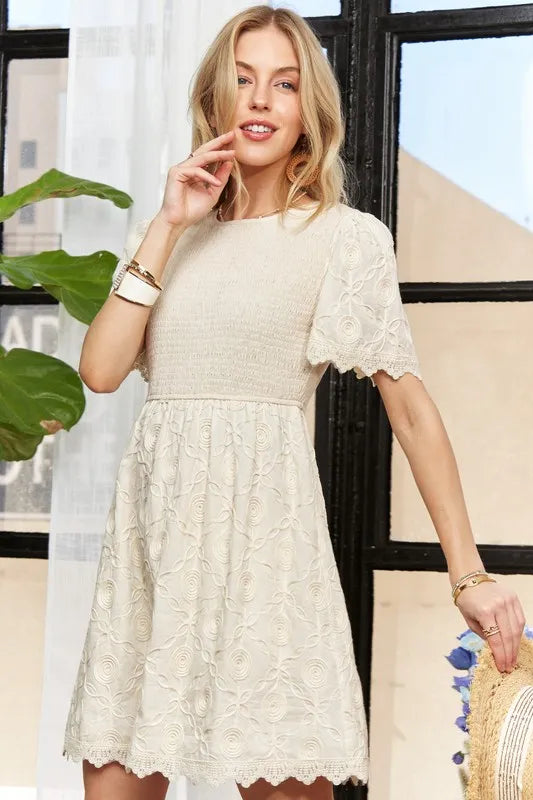 Adora Rround Neck Crinkle Babydoll Dress