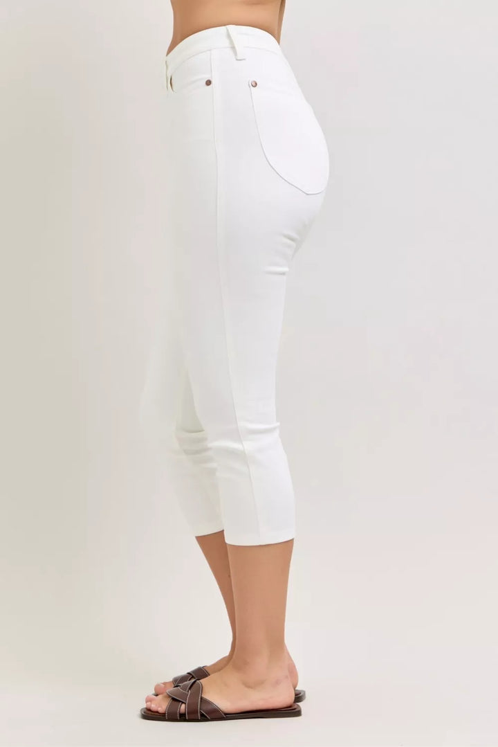 Wht Judy Blue High Waist Extended Waistband Capri Pants With Spade Pockets