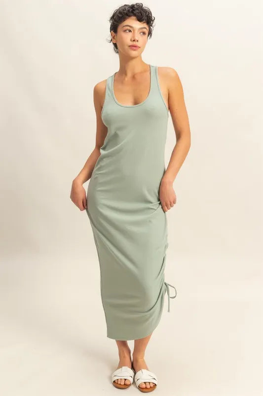 Sage Green Hyfve Scoop Neck Side Tie Detail Midi Dress 1