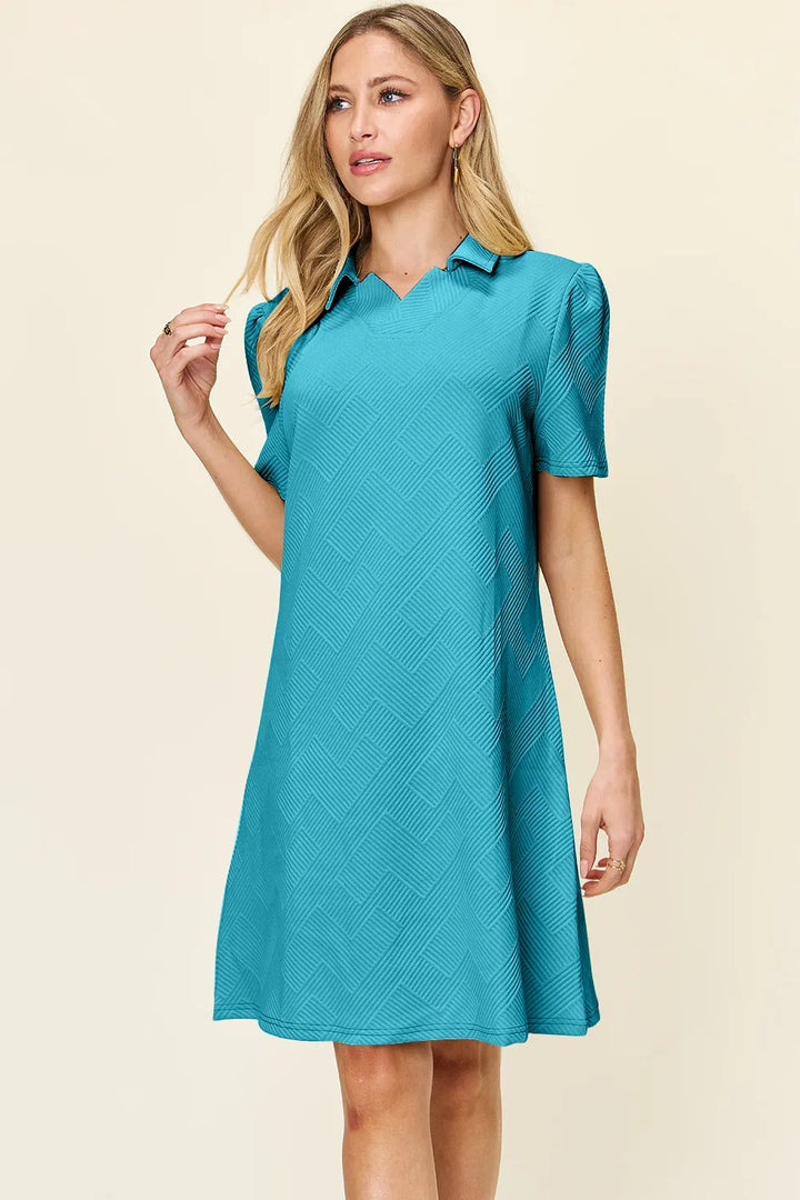 Tangerine Double Take Full Size Texture Collared Neck Short Sleeve Dress