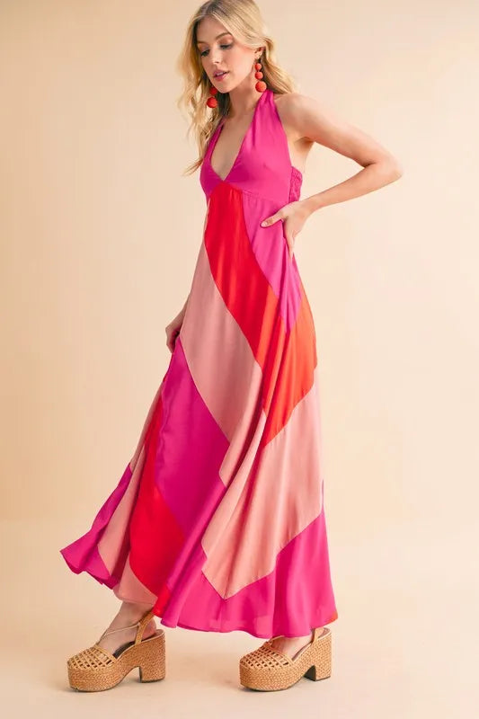 Pink Combo Aemi Co Color Block Sleeveless Maxi Dress