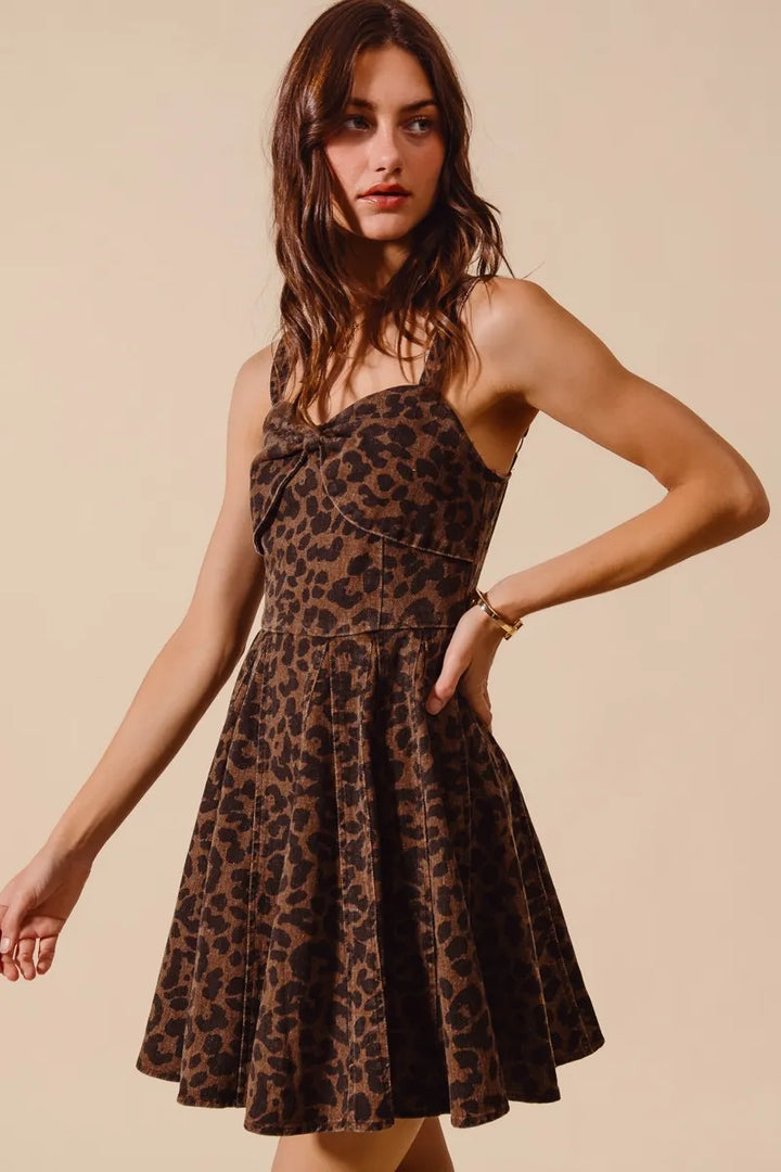 So Me Mineral Washed Leopard Flare Cami Dress