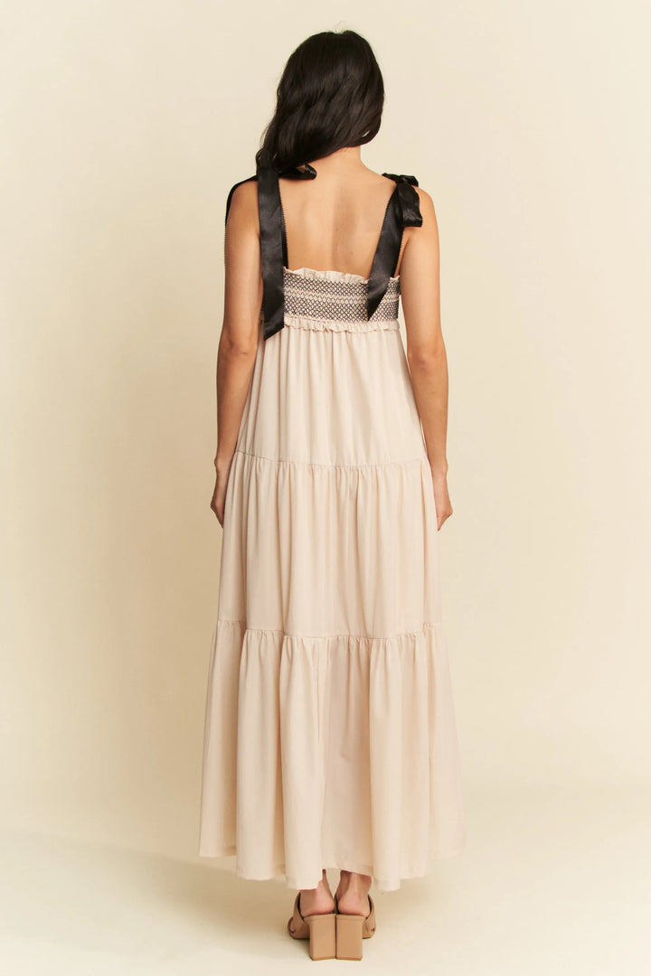 Davi Dani Multi Contrast Smocked Bodice Straps Maxi Dress