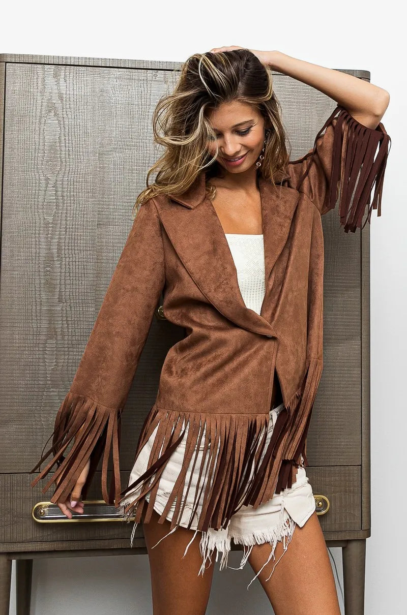 Bibi Single Blazer With Fringed Hem