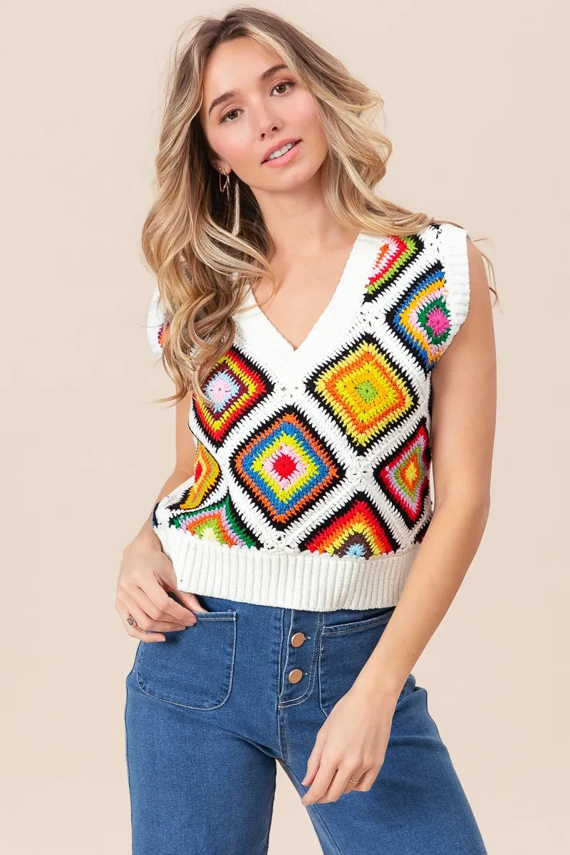 Bibi Diamond Granny Square Sweater Vest