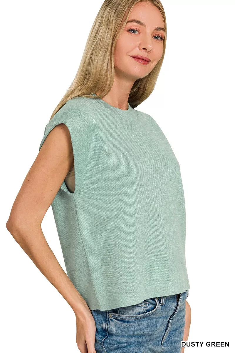 Dusty Green Zenana Round Neck Viscose Sweater Vest 3