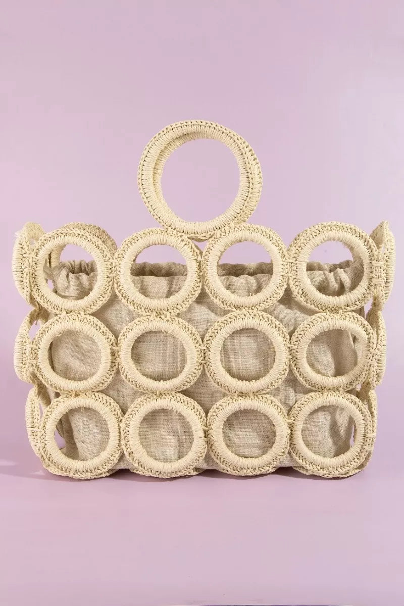 Fame Straw Round Pattern Mesh Hand Bag
