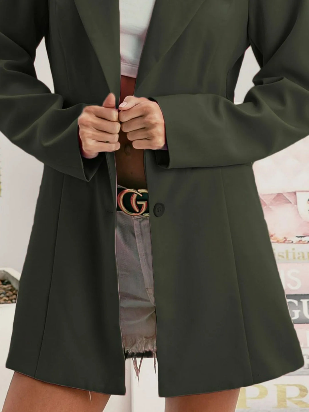 Olive Bibi Single Breasted Peaked Lapel Blazer