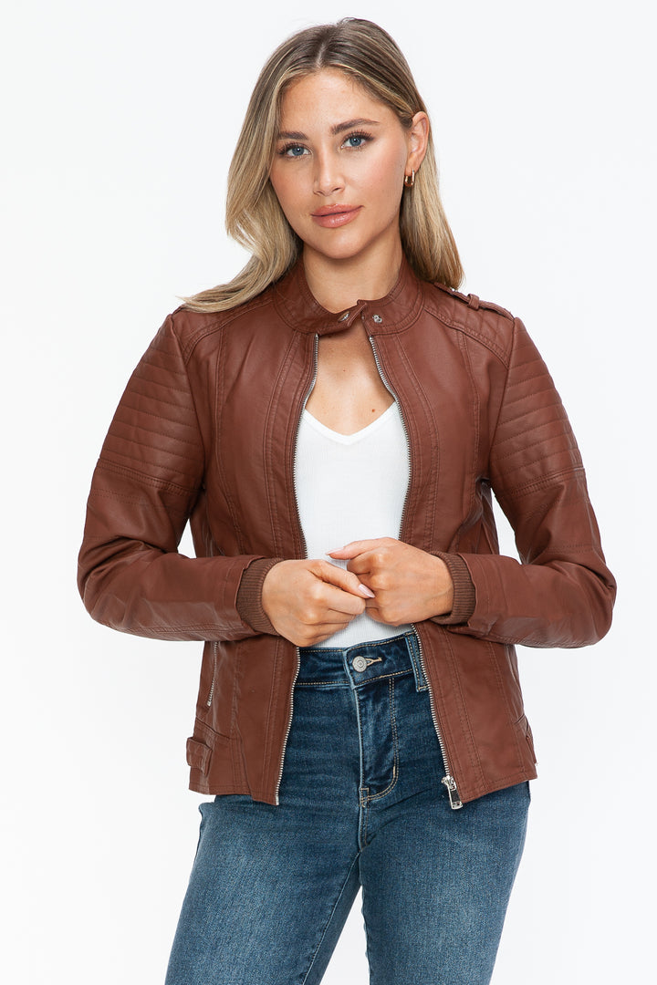 Snobbish Pu Leather Biker Jacket With Side Zip Pockets 4