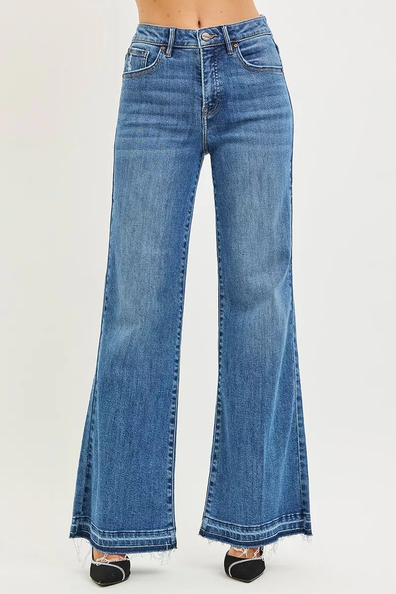 Medium Risen High Rise Wide Leg Jeans With Released Hem