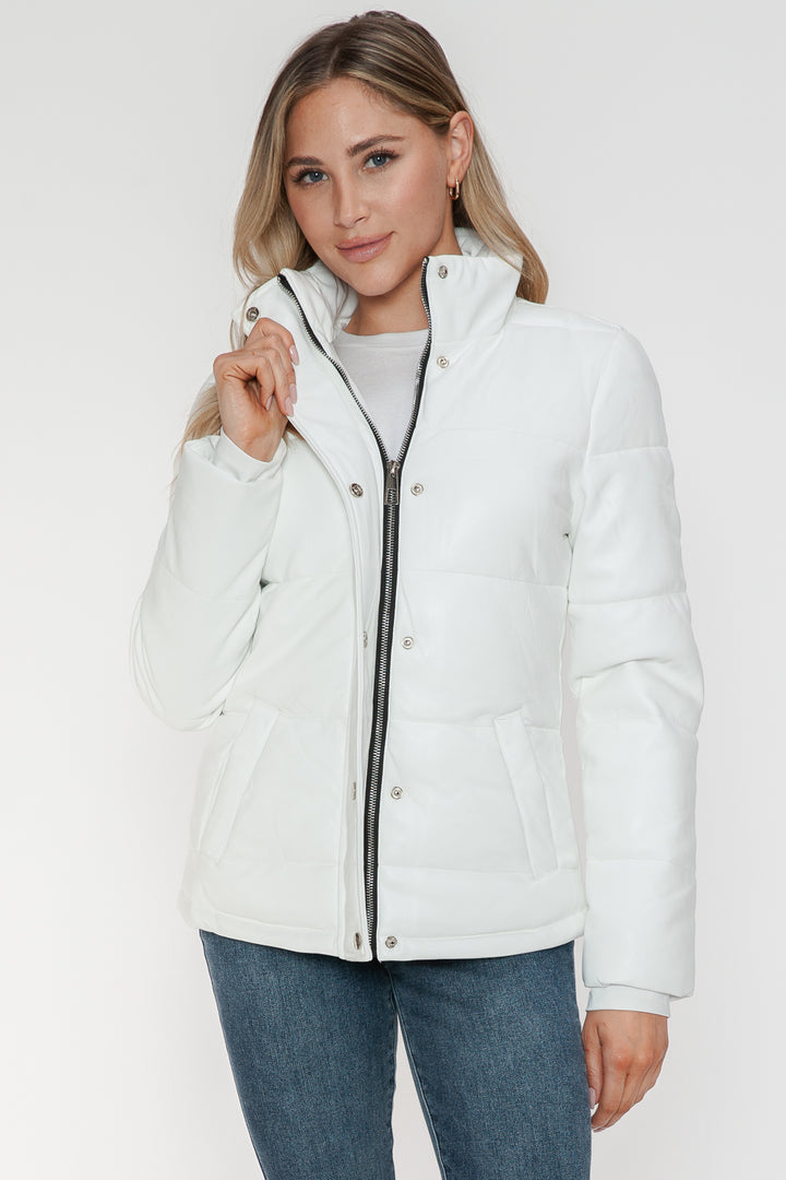 White Ymi Pocketed Zip Up Turtleneck Puffer Jacket 1