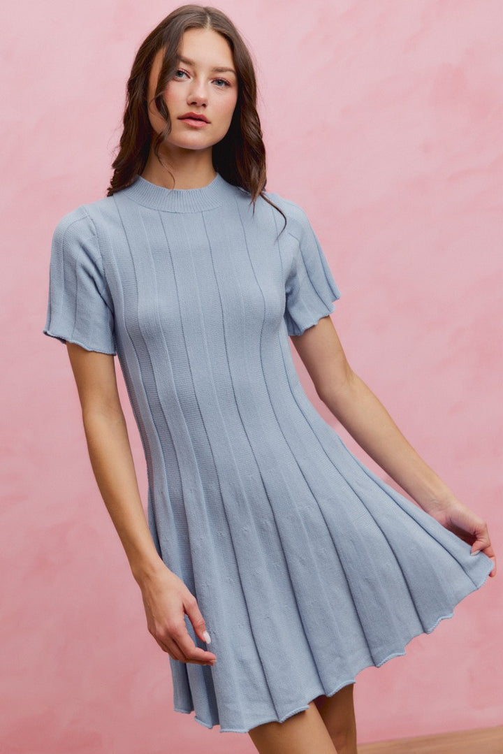 So Me Wide Rib Short Sleeves Sweater Knit Mini Dress 1