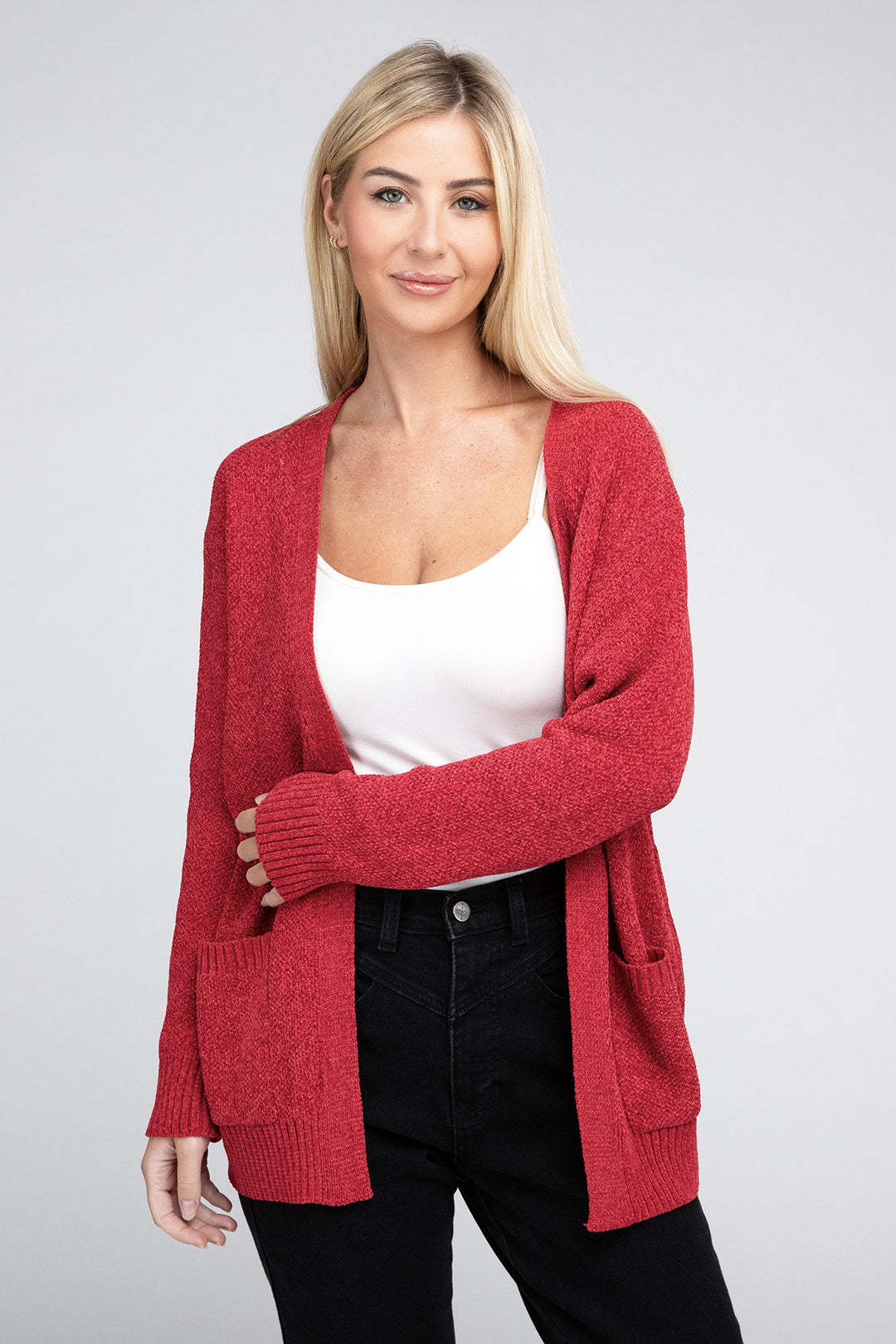 Black Melange Open Front Sweater Cardigan