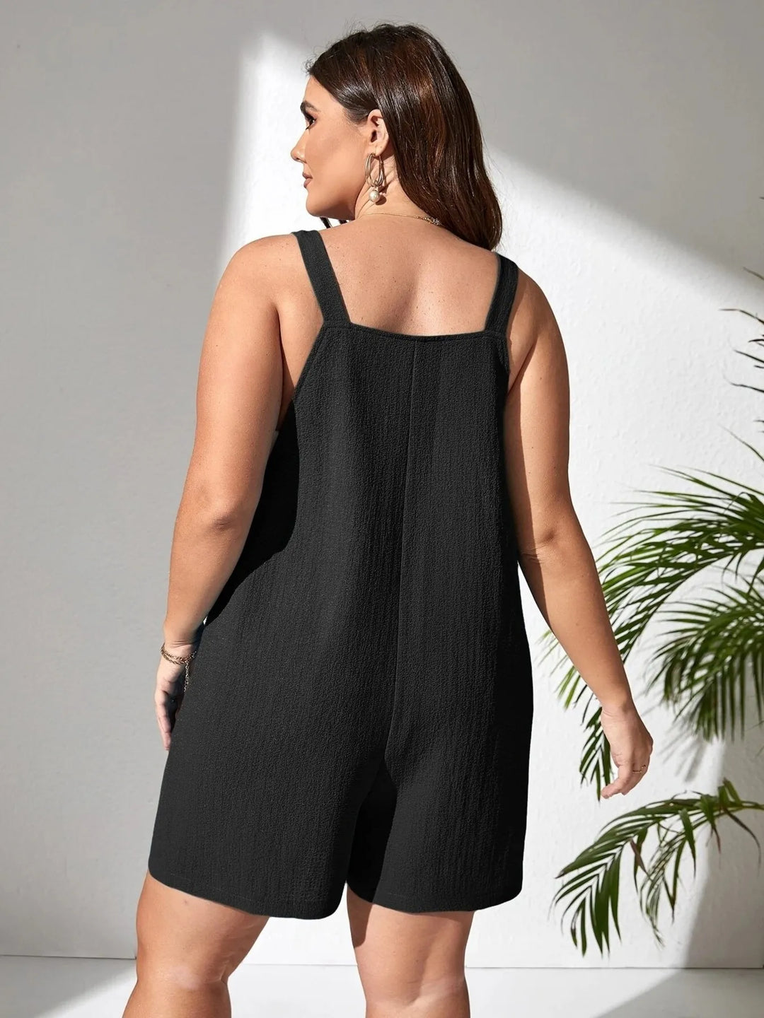 Dark Green Plus Size Knotted Strap Romper With Pockets