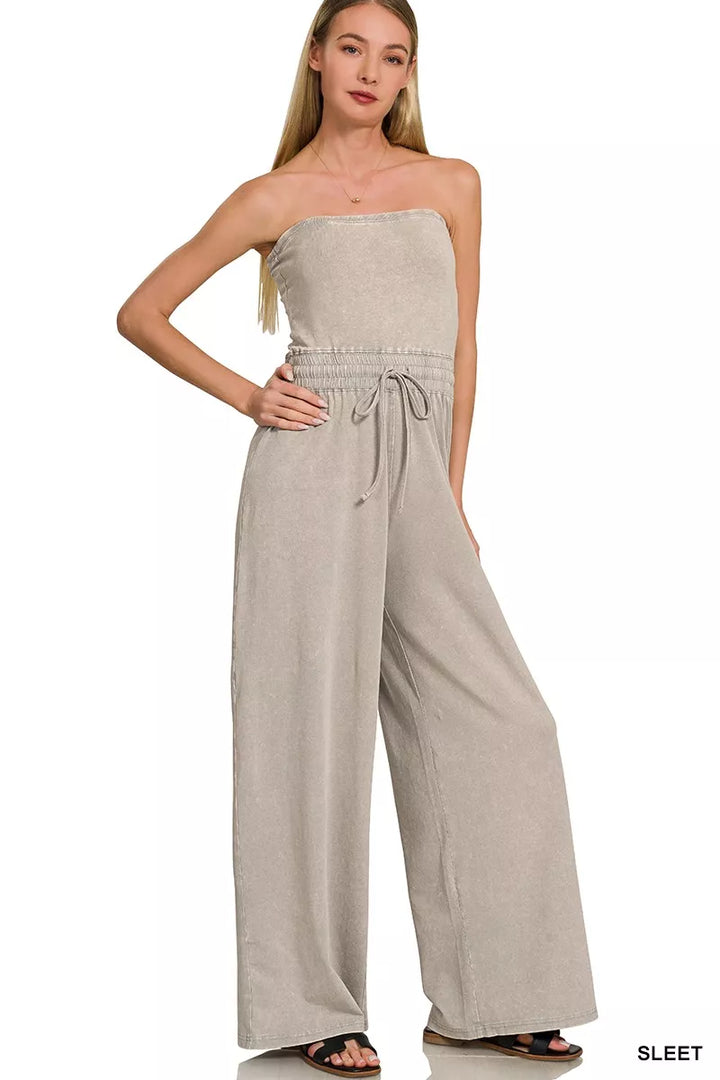 Sleet Zenana Acid Washed Strapless Tube Top Jumpsuit 4