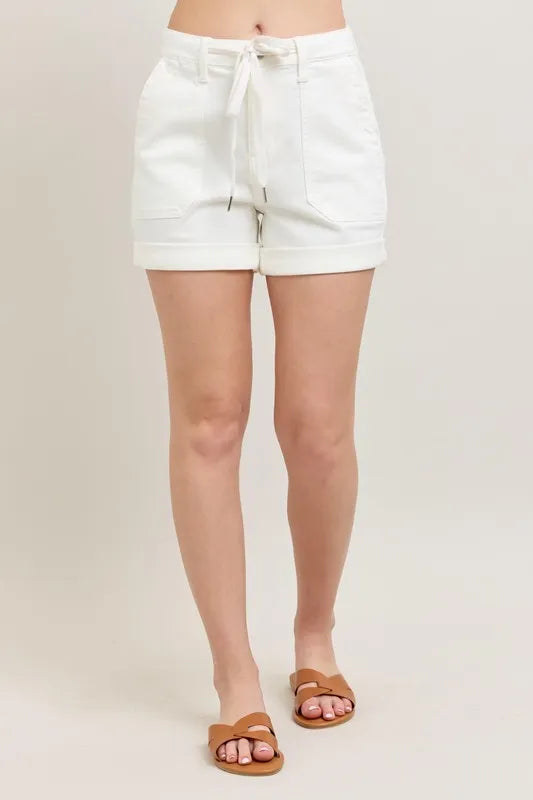 Wht Judy Blue Full Size High Waist Cuff Denim Shorts Plus Size