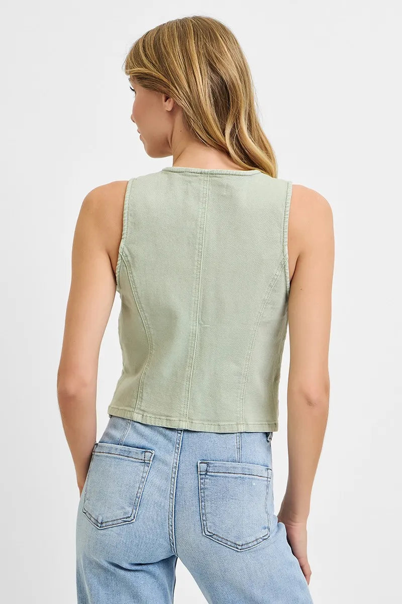 Pistachio Risen Full Size V Neck Button Down Vest Plus Size 1