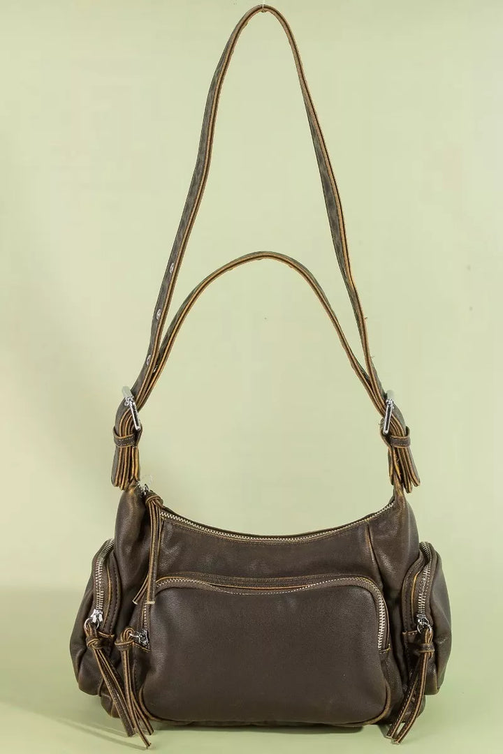 Br Fame Multi Pocket Leather Shoulder Bag