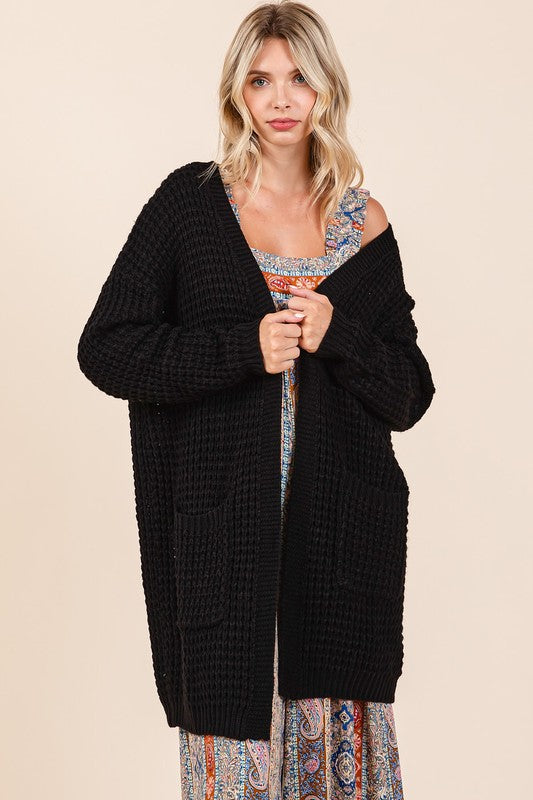 Black Mittoshop Open Front Long Sleeve Longline Cardigan