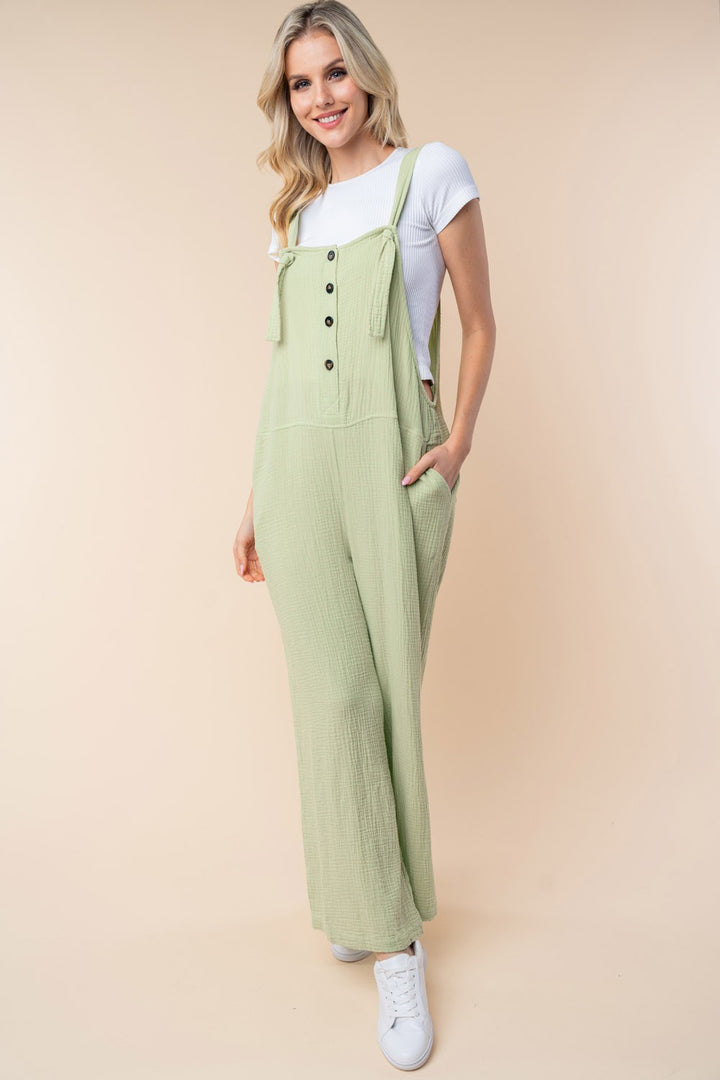 Sage White Birch Texture Sleeveless Wide Leg Jumpsuit