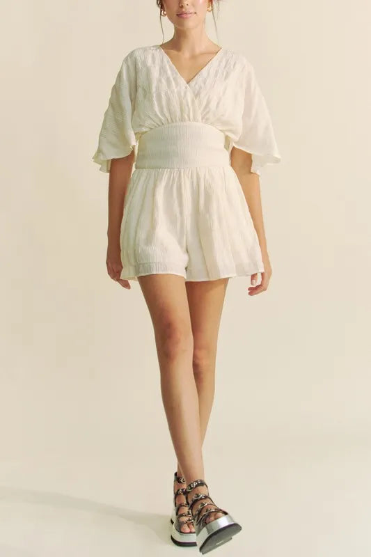Davi Dani Batwing Sleeve Waist Belt Romper 1