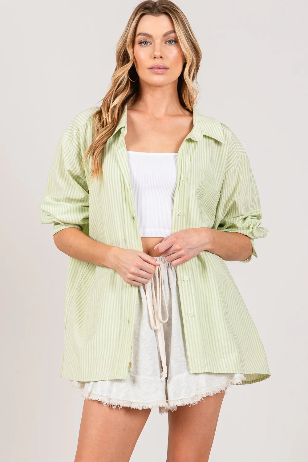 Sage Fig Striped Button Up Long Sleeve Shirt 1