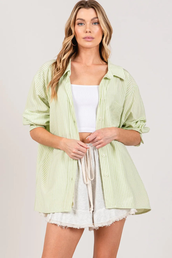 Sage Fig Striped Button Up Long Sleeve Shirt 1