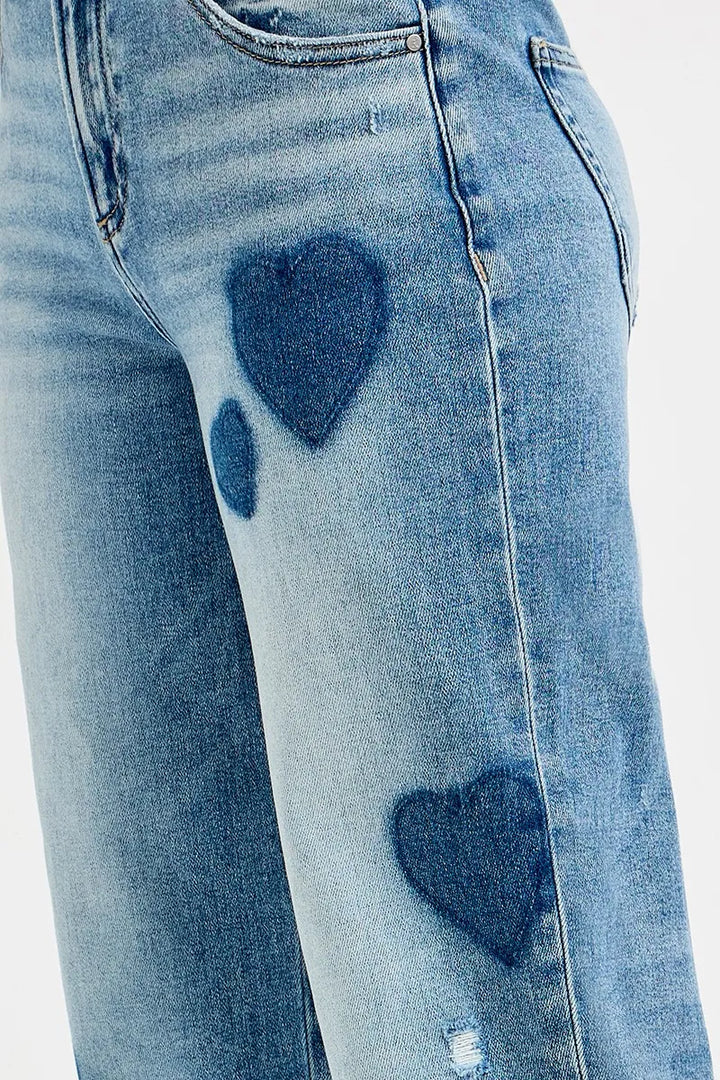 Light Risen Full Size Mid Rise Fit Boyfriend Heart Shade Jeans Plus Size