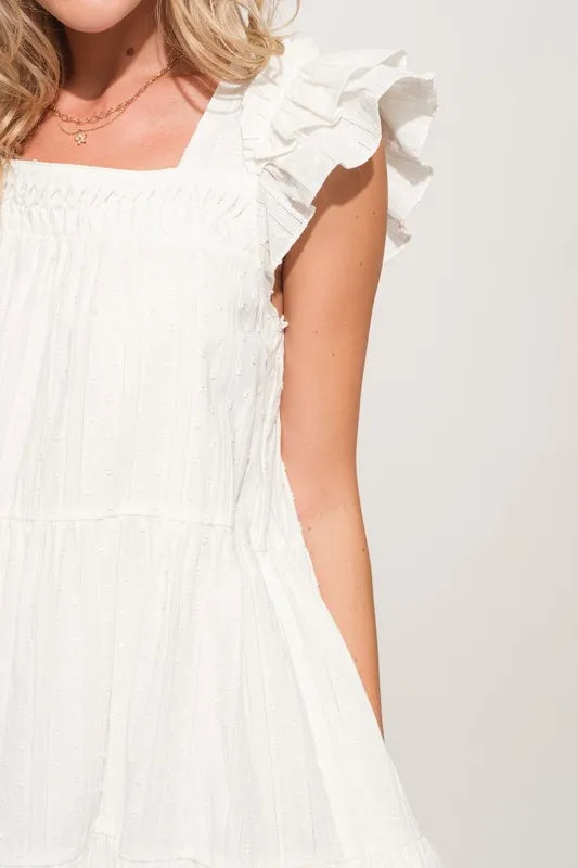 Off White And The Why Origami Pleating Ruffled Sleeve Tiered Dress