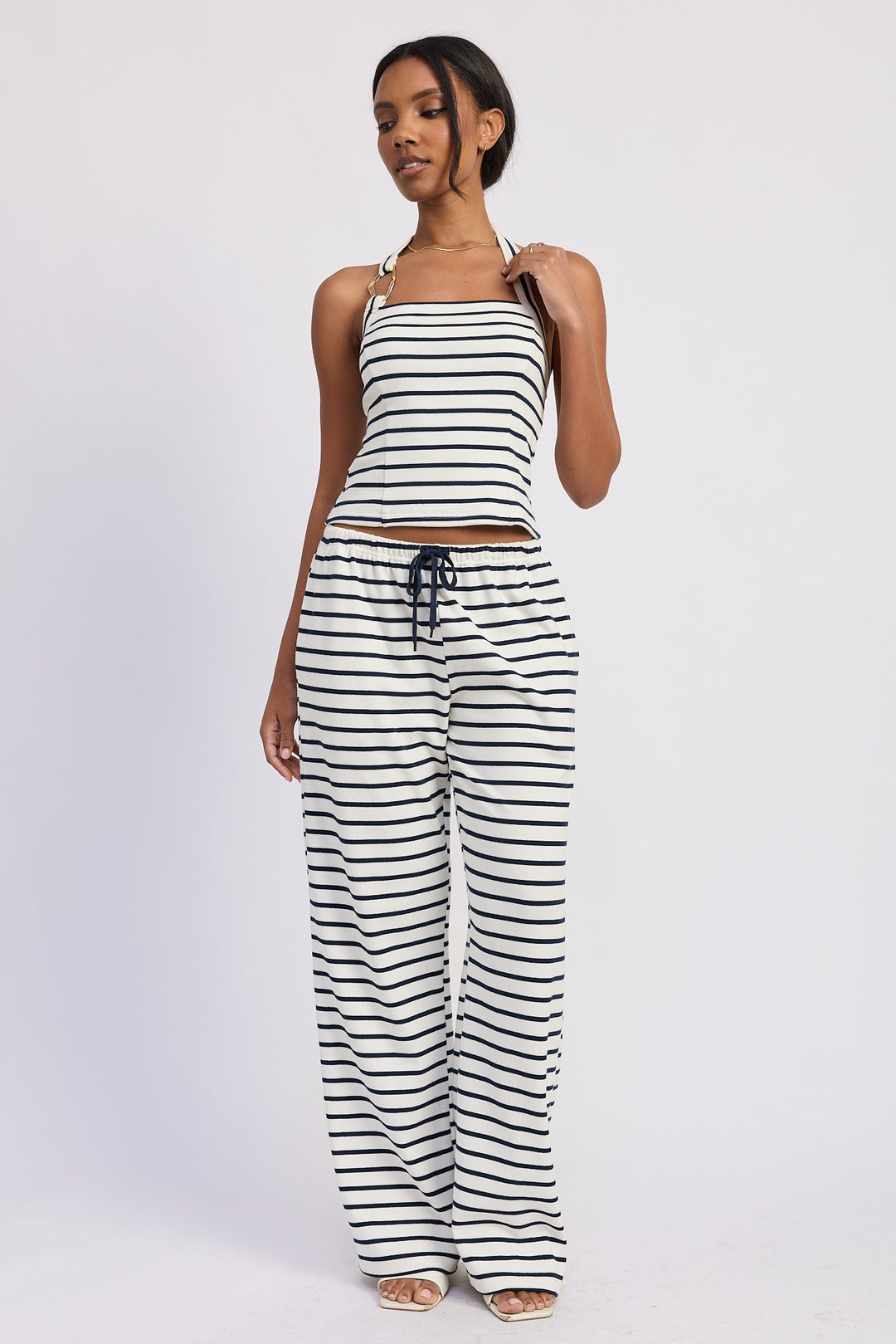 Striped Pants With Elastic Waist Band