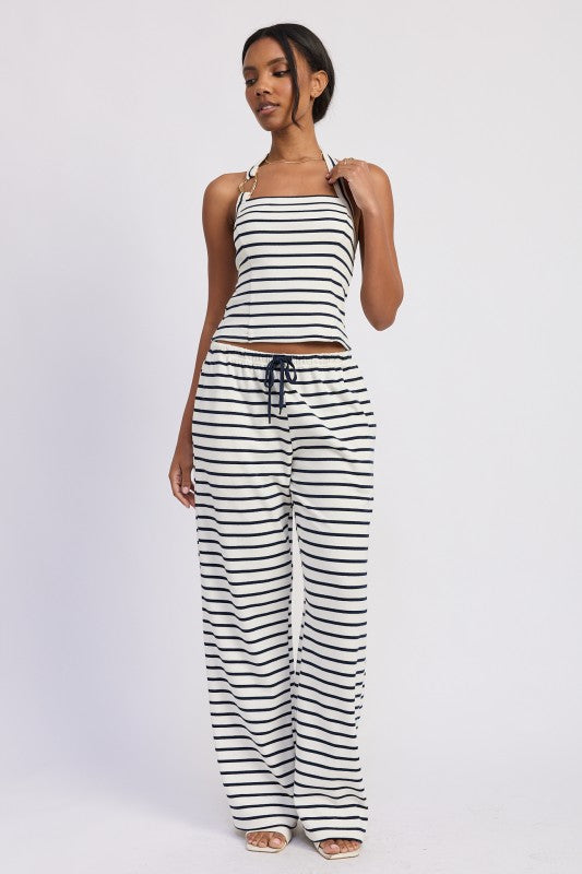 Striped Pants With Elastic Waist Band