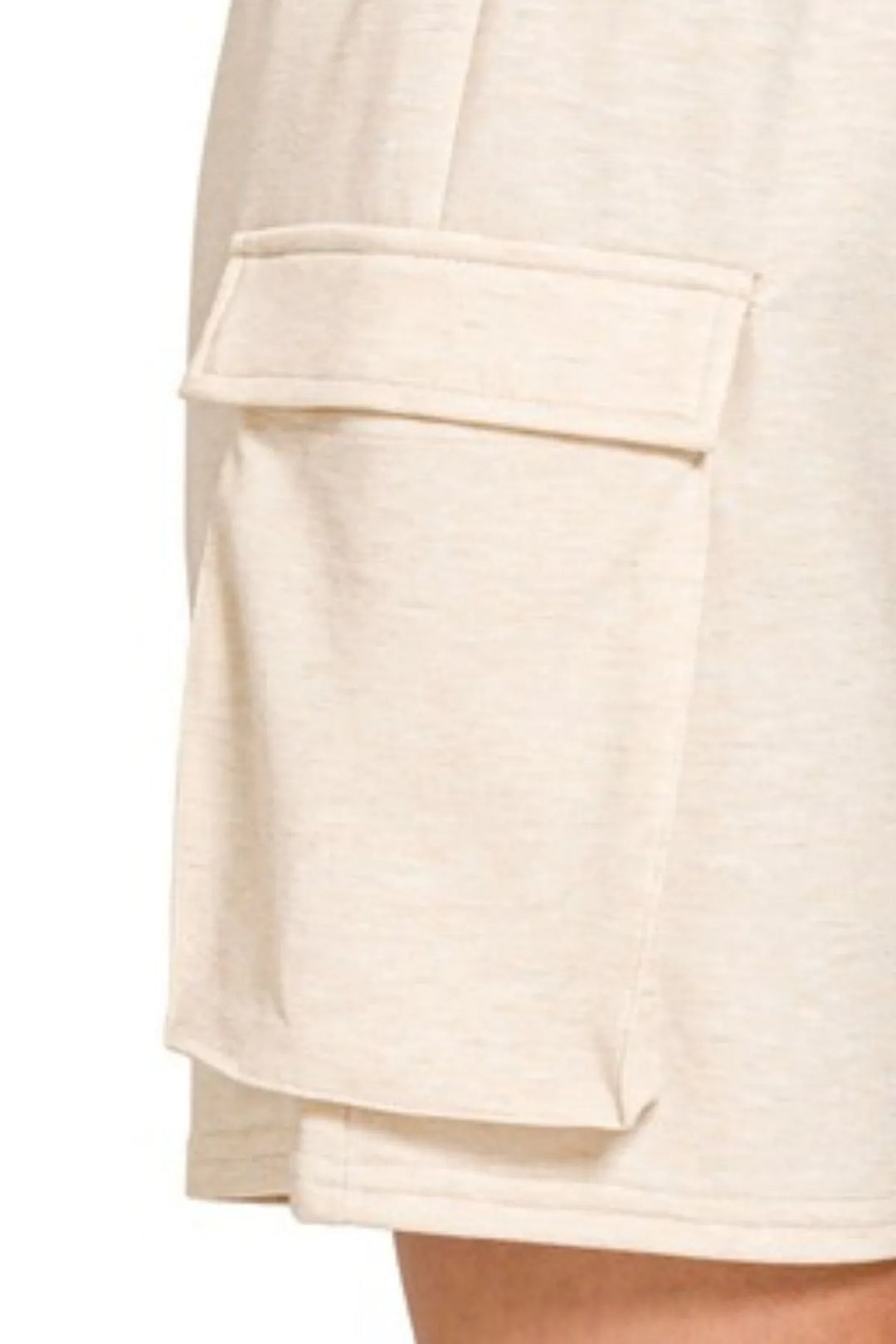 H Beige Zenana Scuba Thigh Pocket Shorts