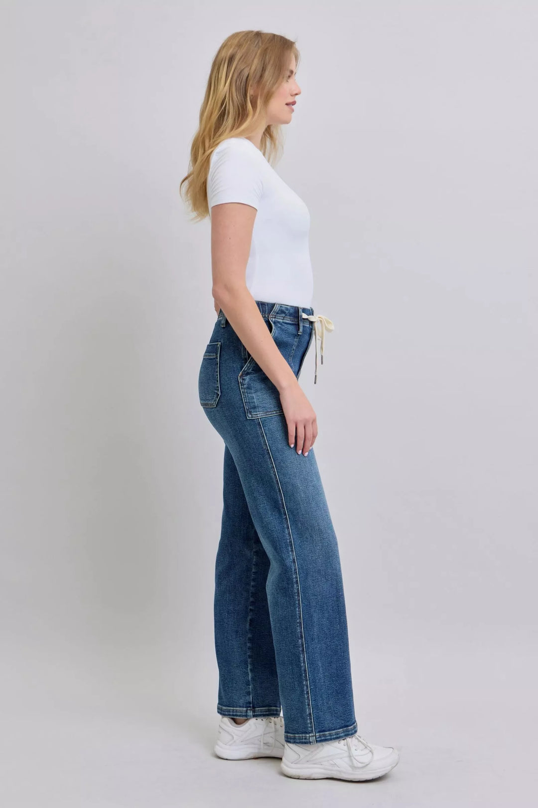 Md Judy Blue Drawstring Straight Jeans With Pockets