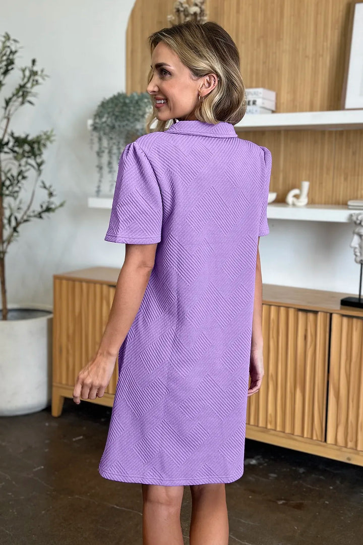 Mid Green Double Take Full Size Texture Collared Neck Short Sleeve Dress
