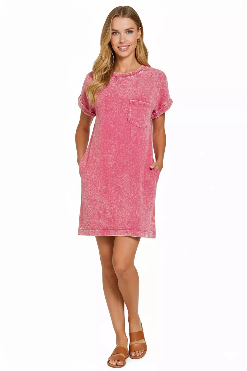 Ash Pink Zenana Premium Cotton Washed T Shirt Dress 2
