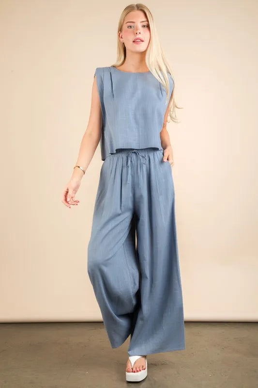 Very J Solid Woven Top Pants Set 3