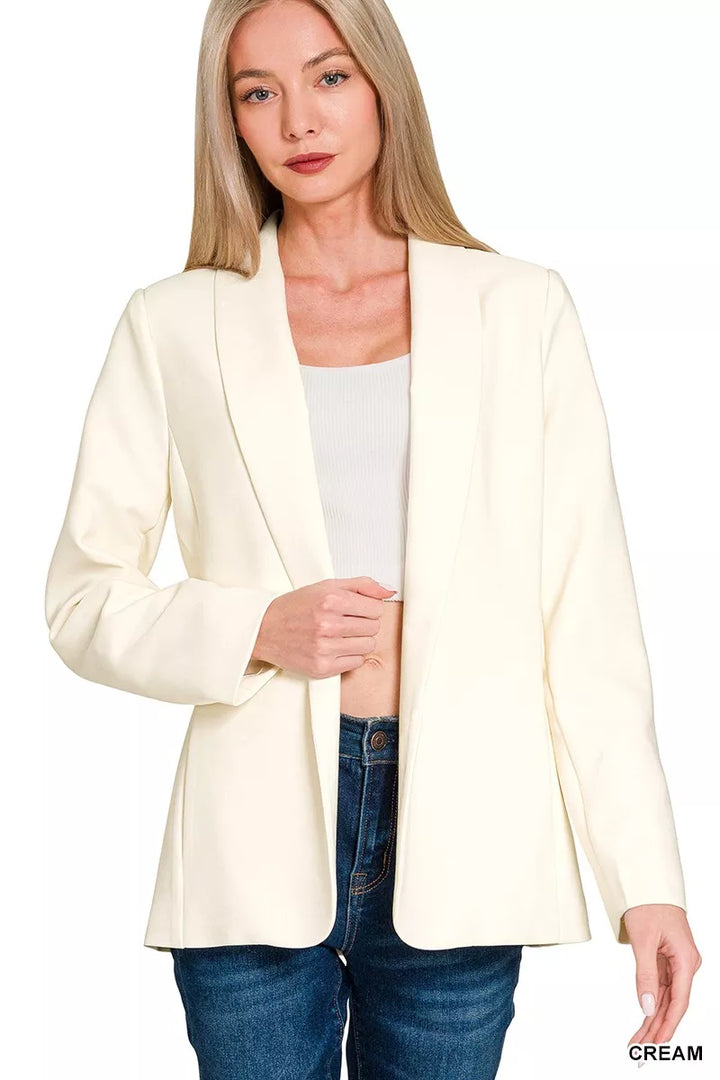 Cream Zenana Woven Long Sleeve Blazer With Lining 5