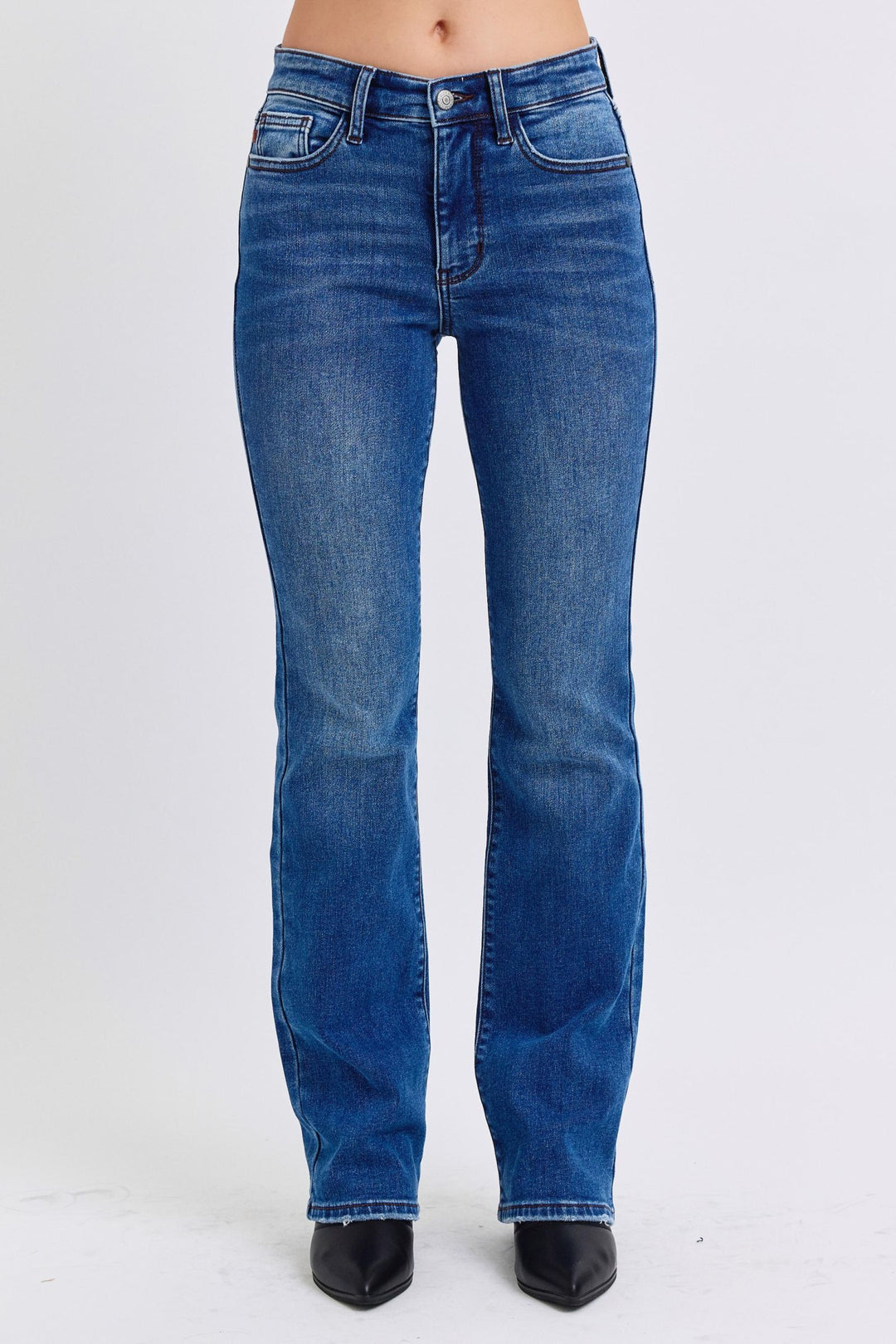 Dark Judy Blue Full Size Run Mid Rise Bootcut Jeans With Thermal Lining