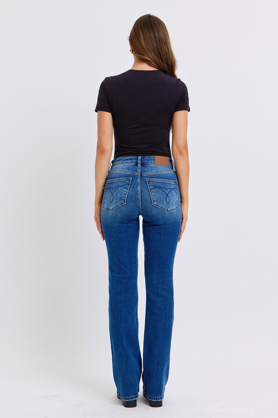 Dark Judy Blue Full Size Run Mid Rise Bootcut Jeans With Thermal Lining