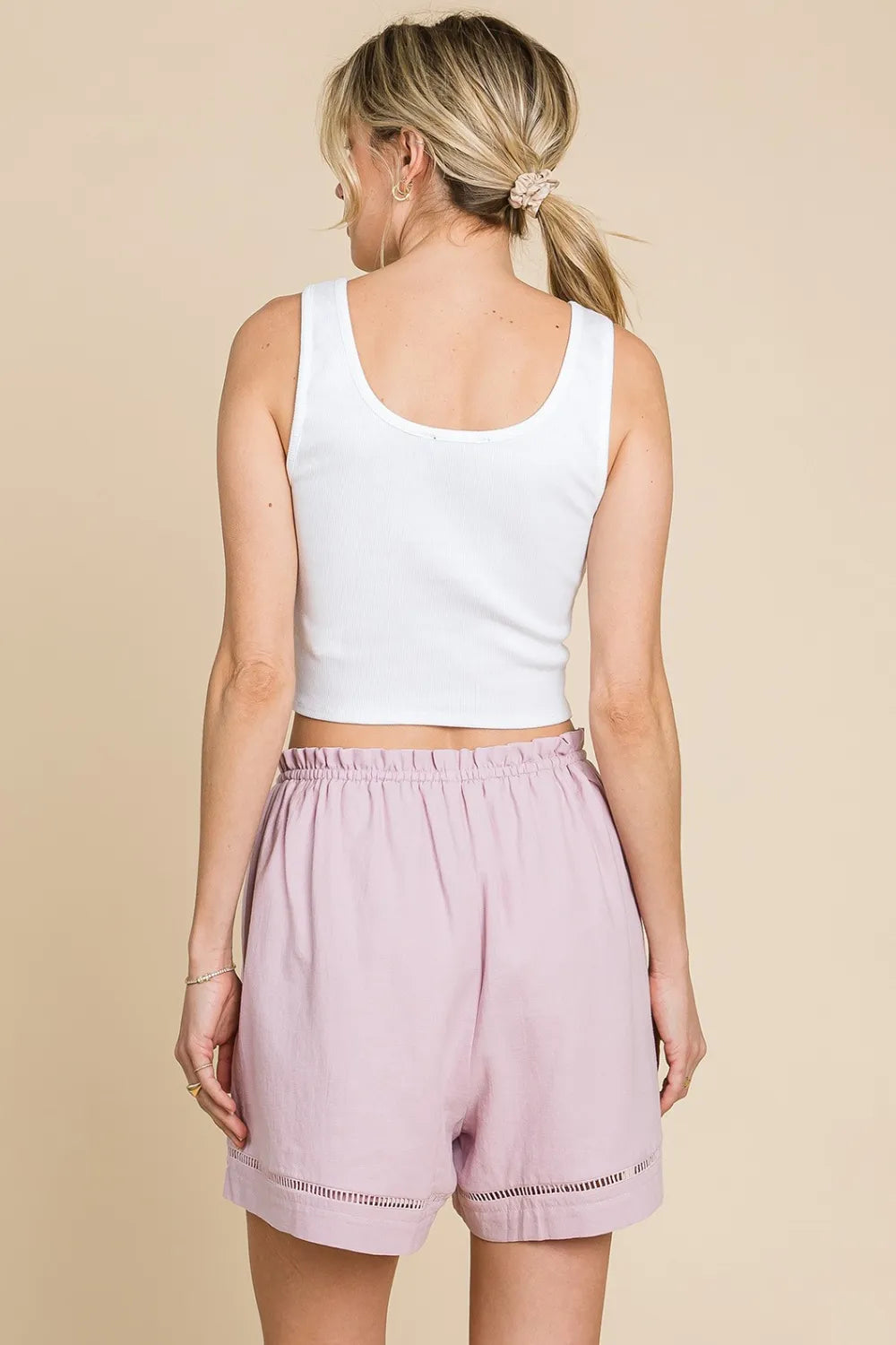 Mauve Cotton Bleu By Nu Lab High Waist Drawstring Shorts