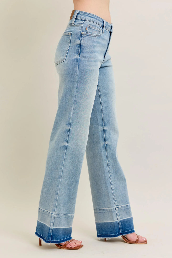 Lt Judy Blue Full Size Mr Release Hem Wide Leg Jeans Plus Size