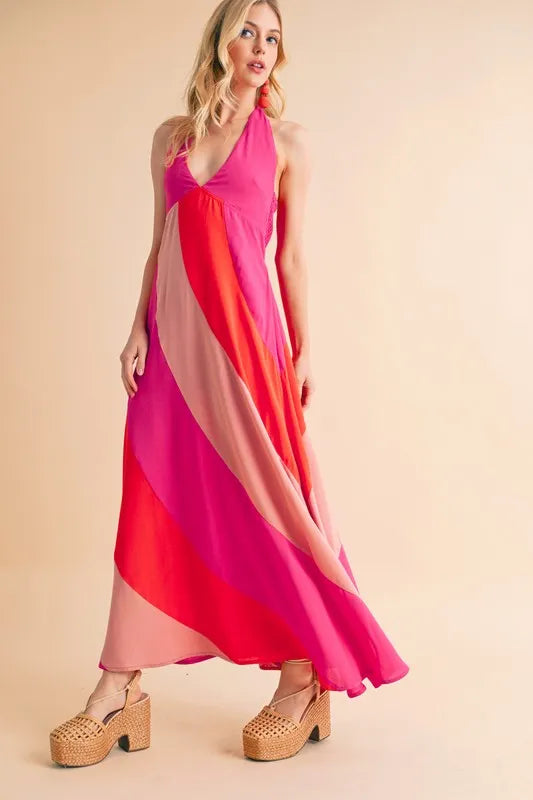 Aemi Co Color Block Sleeveless Maxi Dress
