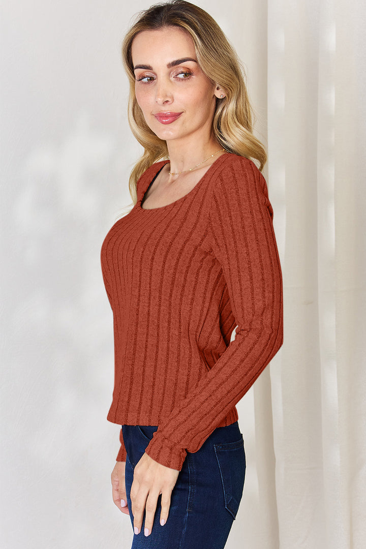 Rust Basic Bae Full Size Ribbed Long Sleeve T Shirt
