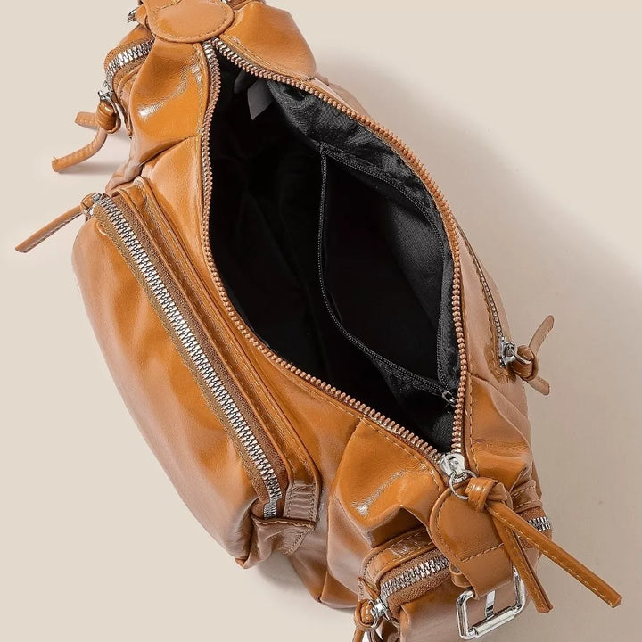 Fame Glossy Faux Leather Multi Pocket Hand Bag