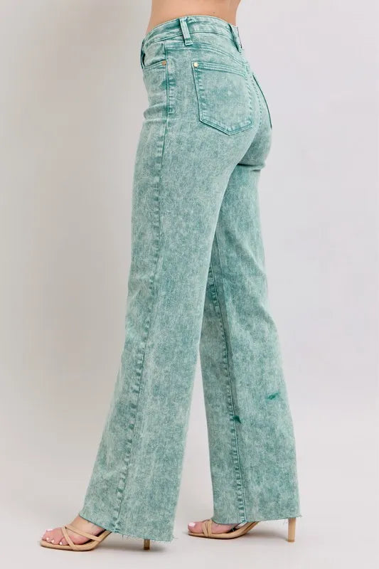 Sea Green Judy Blue Full Size High Waist Garment Dyed Raw Hem Dad Jean Plus Size