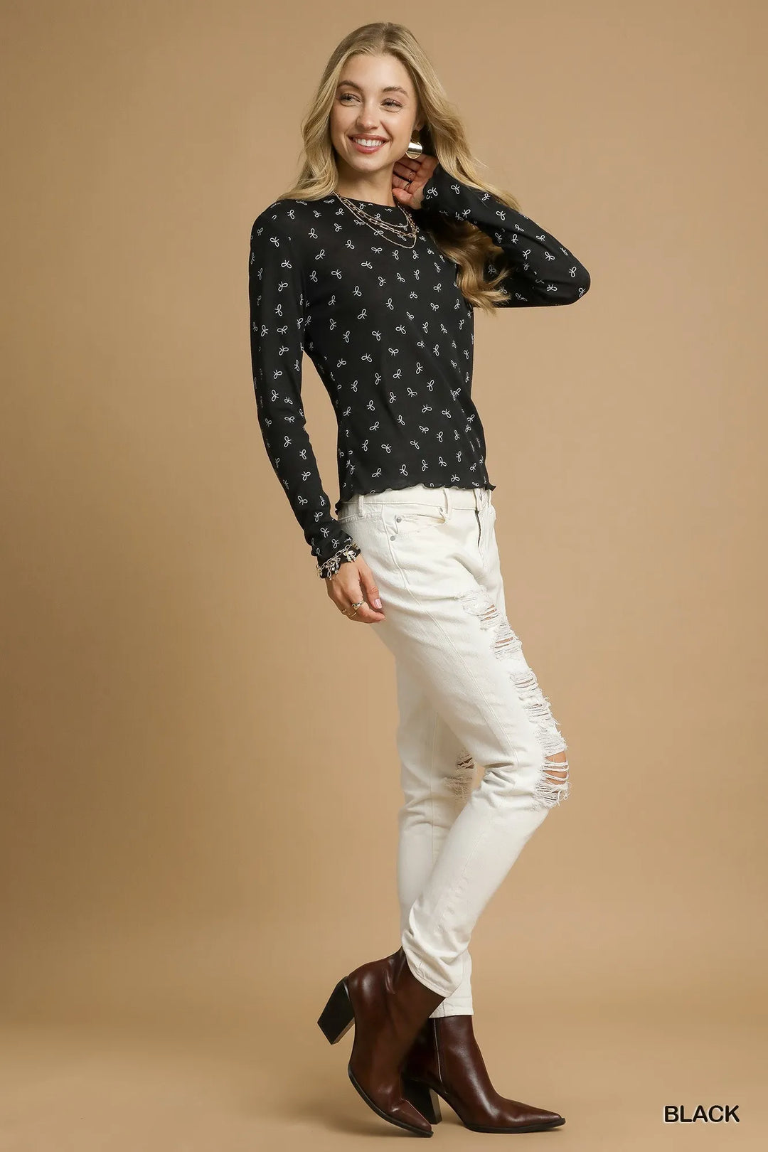 Umgee Bow Print Lightweight Knit Top 2