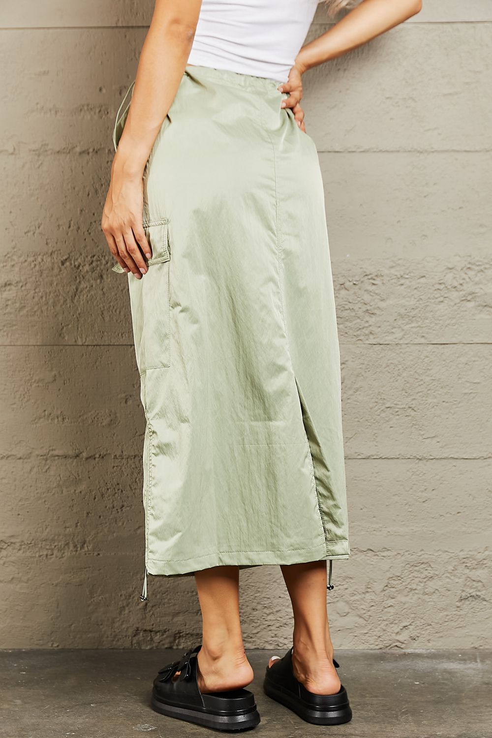 Light Green Hyfve Just In Time High Waisted Cargo Midi Skirt